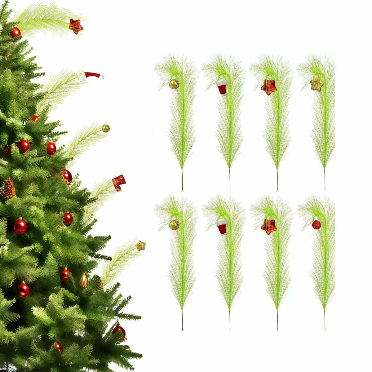 Puntera para árbol de Navidad Petalivebioom de 15.7" con 12 adornos verdes y rojos
