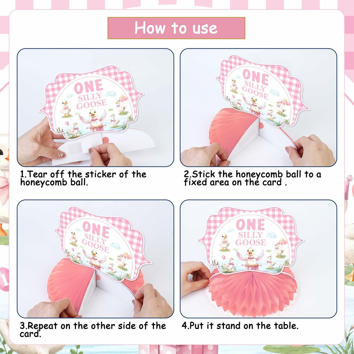 Decoraciones de cumpleaños de ganso Jollyboom, 8 piezas, decoración de mesa para primer cumpleaños rosa