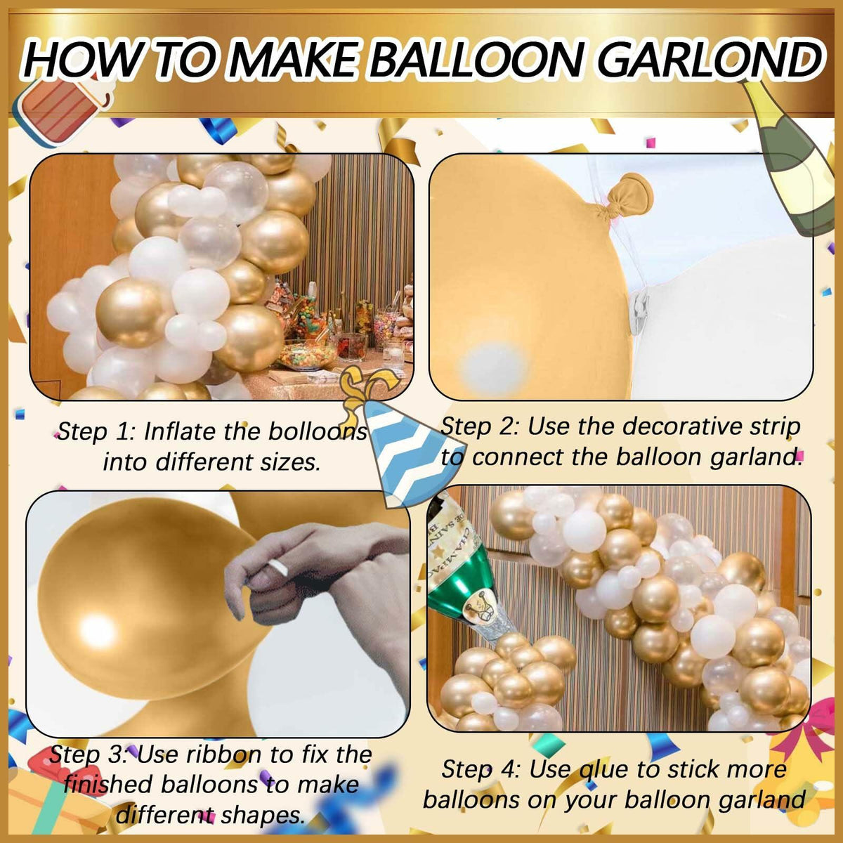 Kit de arco de guirnalda de globos de 176 piezas con forma de botella de champán OORAMOO, decoración para fiestas doradas