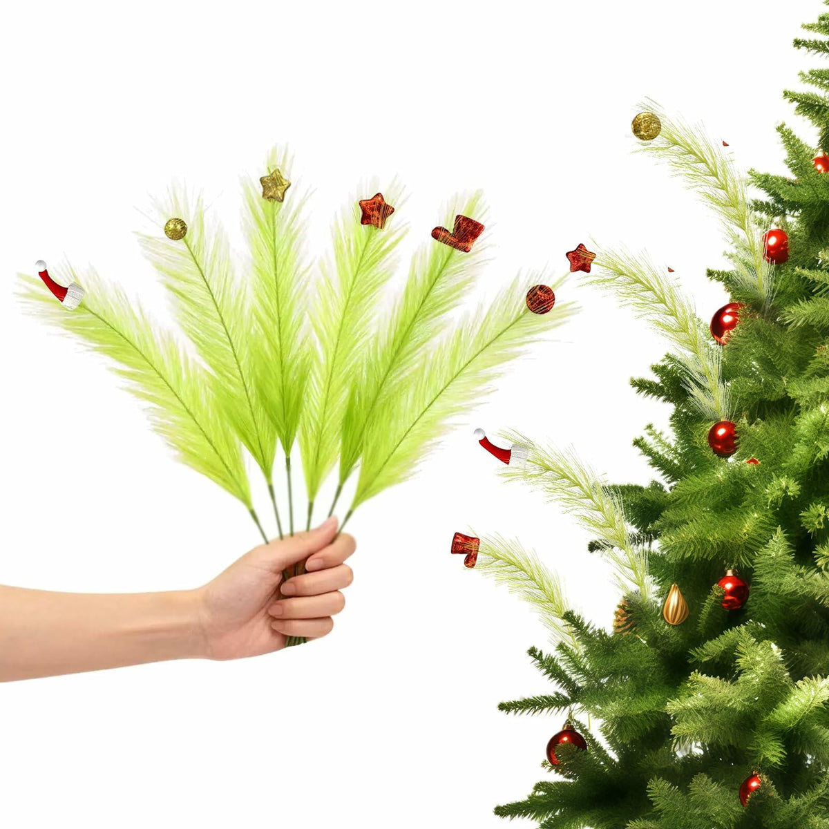 Puntera para árbol de Navidad Petalivebioom de 15.7" con 12 adornos verdes y rojos
