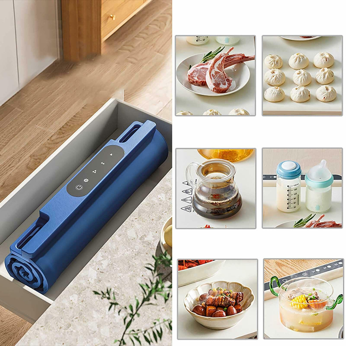 Tapete eléctrico de silicona para calentar alimentos, 26x15 pulgadas, azul, modos ajustables