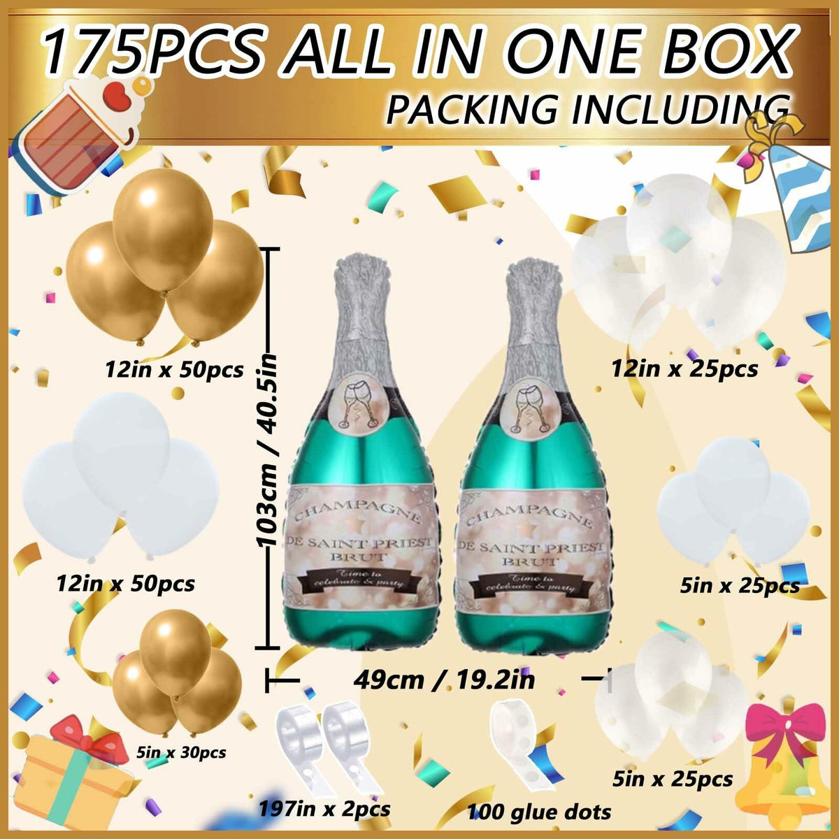 Kit de arco de guirnalda de globos de 176 piezas con forma de botella de champán OORAMOO, decoración para fiestas doradas