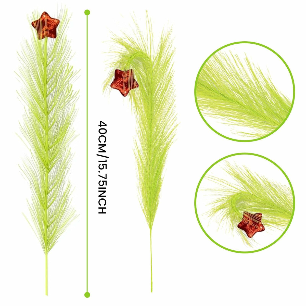 Puntera para árbol de Navidad Petalivebioom de 15.7" con 12 adornos verdes y rojos
