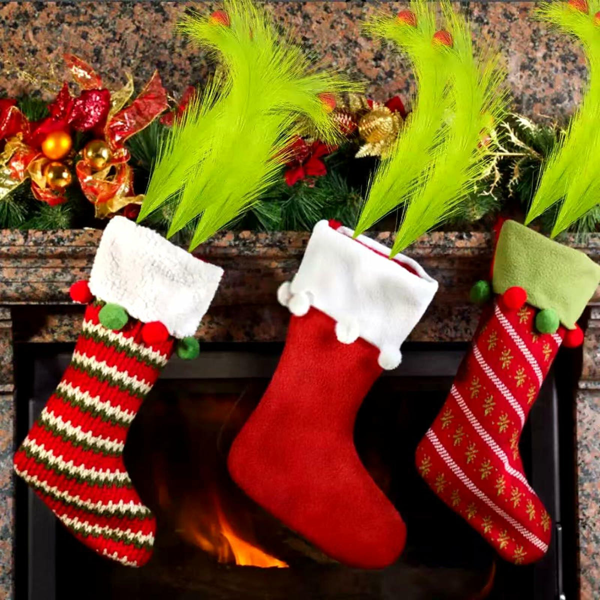 Puntera para árbol de Navidad Petalivebioom de 15.7" con 12 adornos verdes y rojos