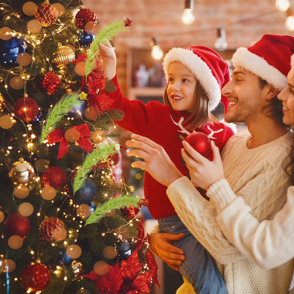 Puntera para árbol de Navidad Petalivebioom de 15.7" con 12 adornos verdes y rojos