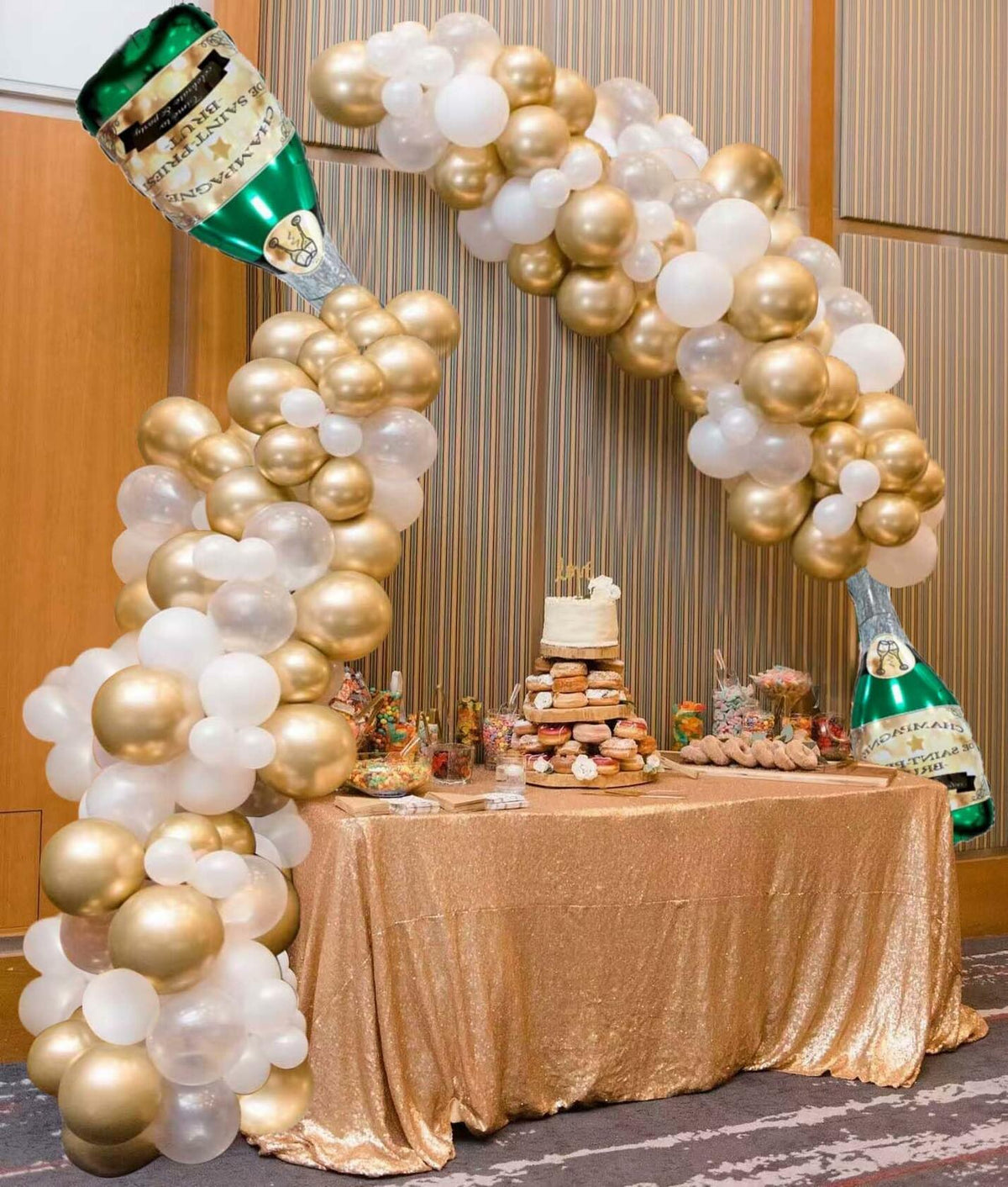 Kit de arco de guirnalda de globos de 176 piezas con forma de botella de champán OORAMOO, decoración para fiestas doradas