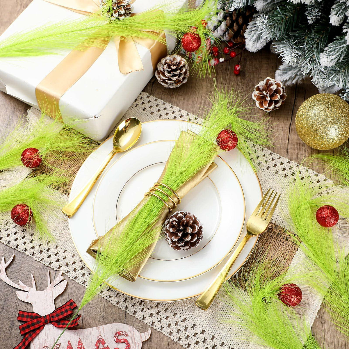 Puntera para árbol de Navidad Petalivebioom de 15.7" con 12 adornos verdes y rojos