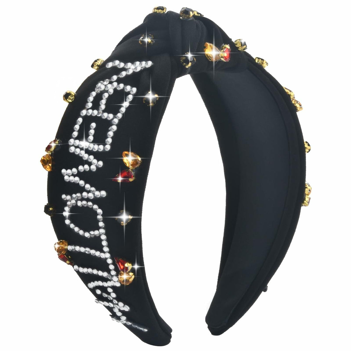 Diadema de calabaza con diamantes de imitación ABONDEVER, cuadros negros y naranjas