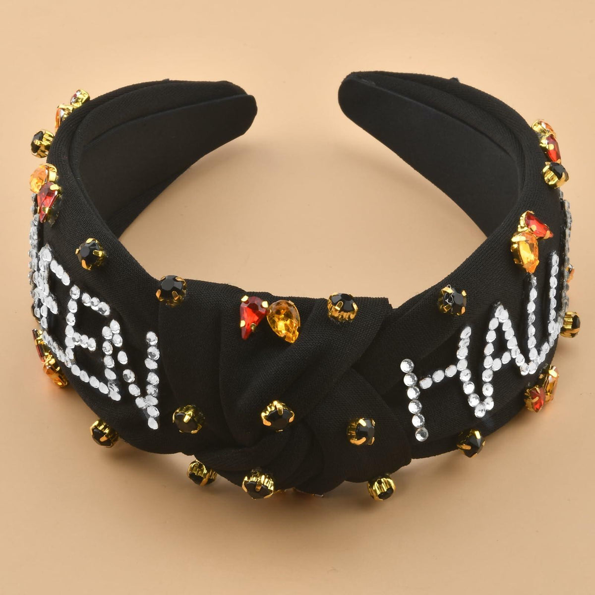 Diadema de calabaza con diamantes de imitación ABONDEVER, cuadros negros y naranjas
