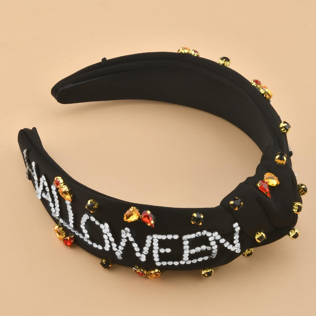 Diadema de calabaza con diamantes de imitación ABONDEVER, cuadros negros y naranjas