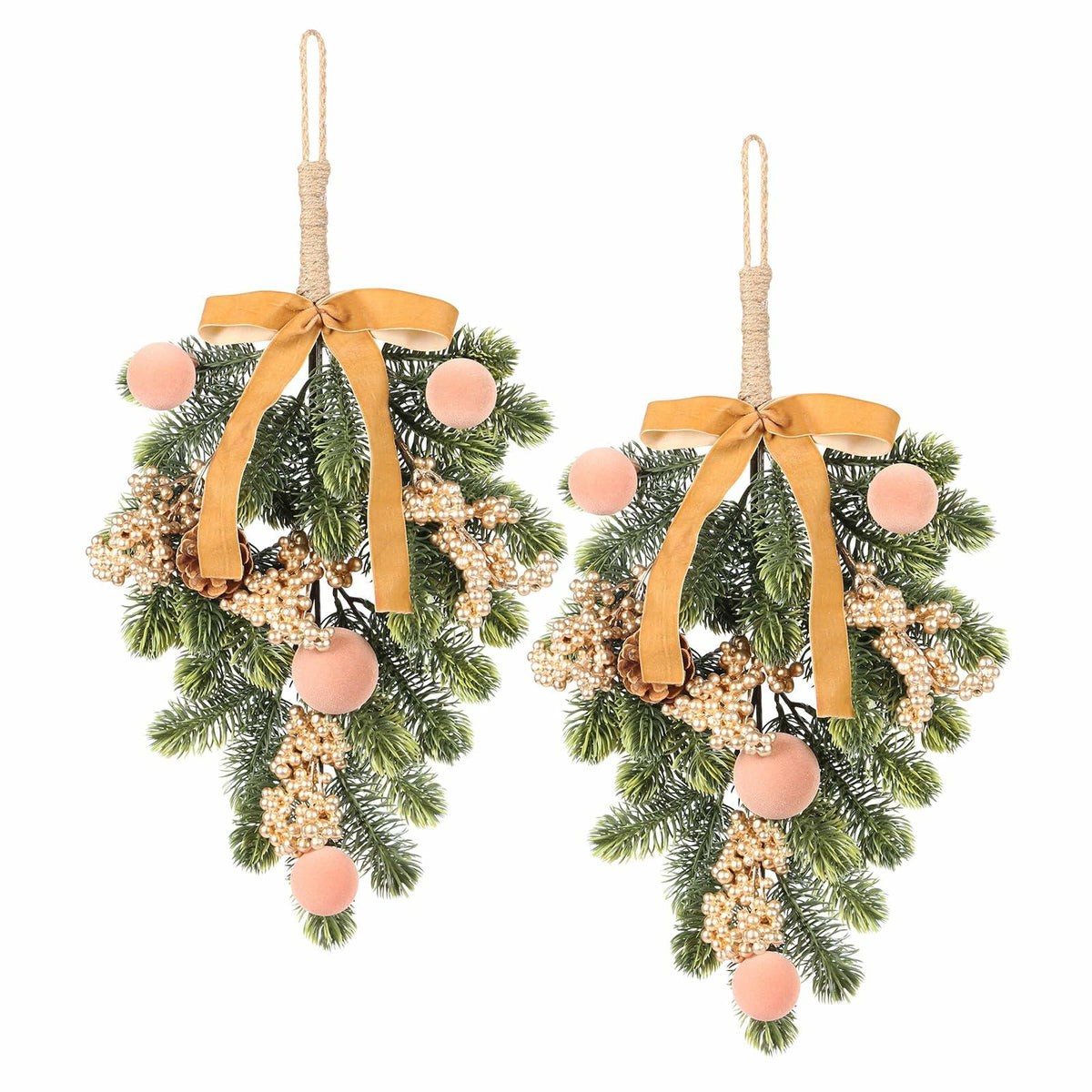 Super Holiday 2pcs Artificial Green Plant Christmas Wreath Velvet Bow