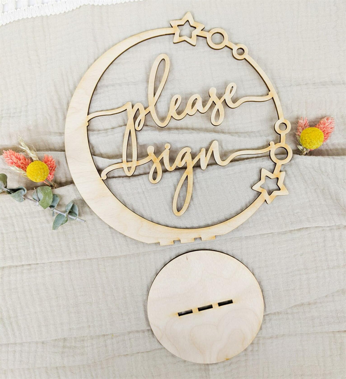 Letrero de boda celestial, letrero de madera rústico de recién casados para firmar, decoración
