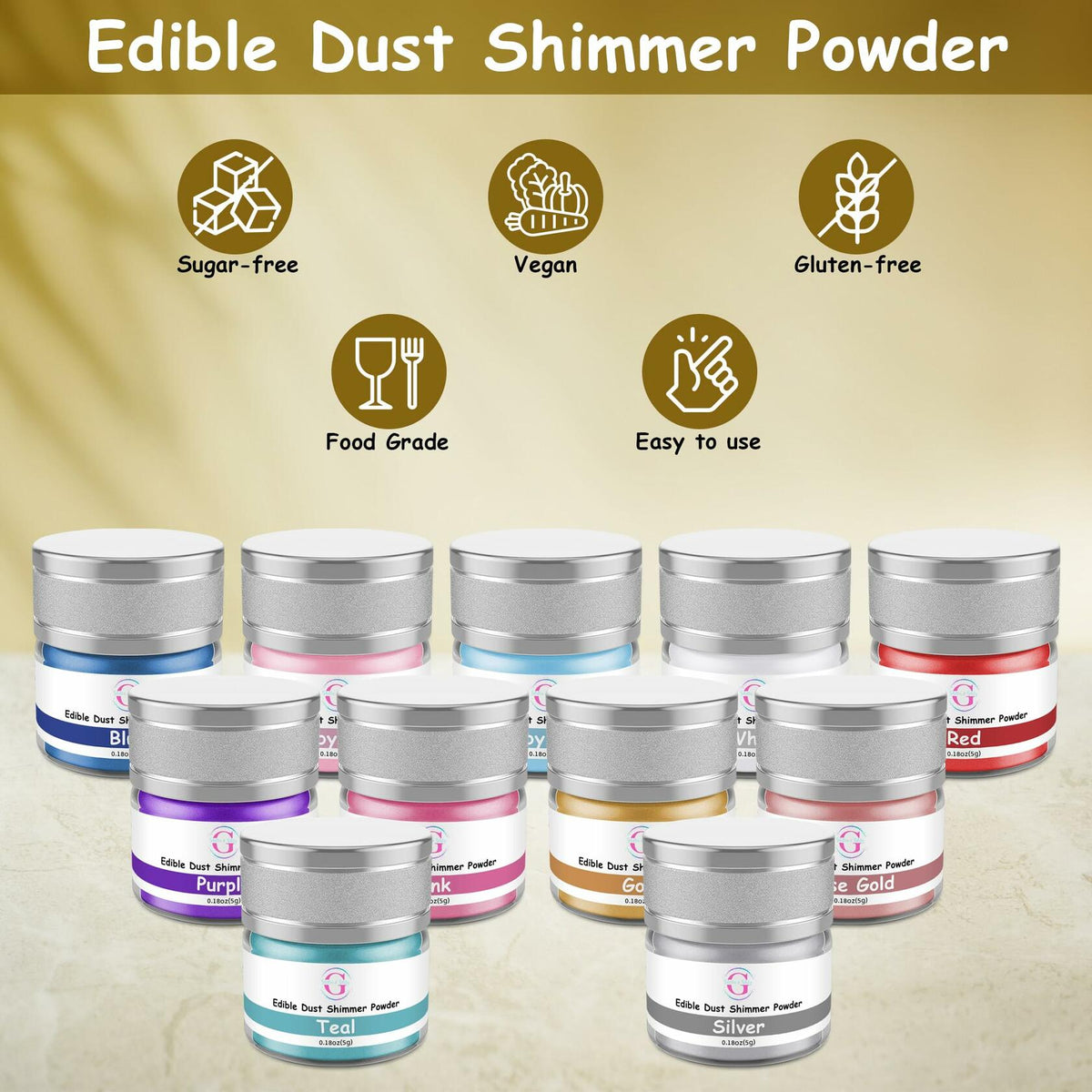 Purpurina comestible para bebidas Glitter & Glitz, polvo brillante rosa, 5 g, para cócteles y repostería