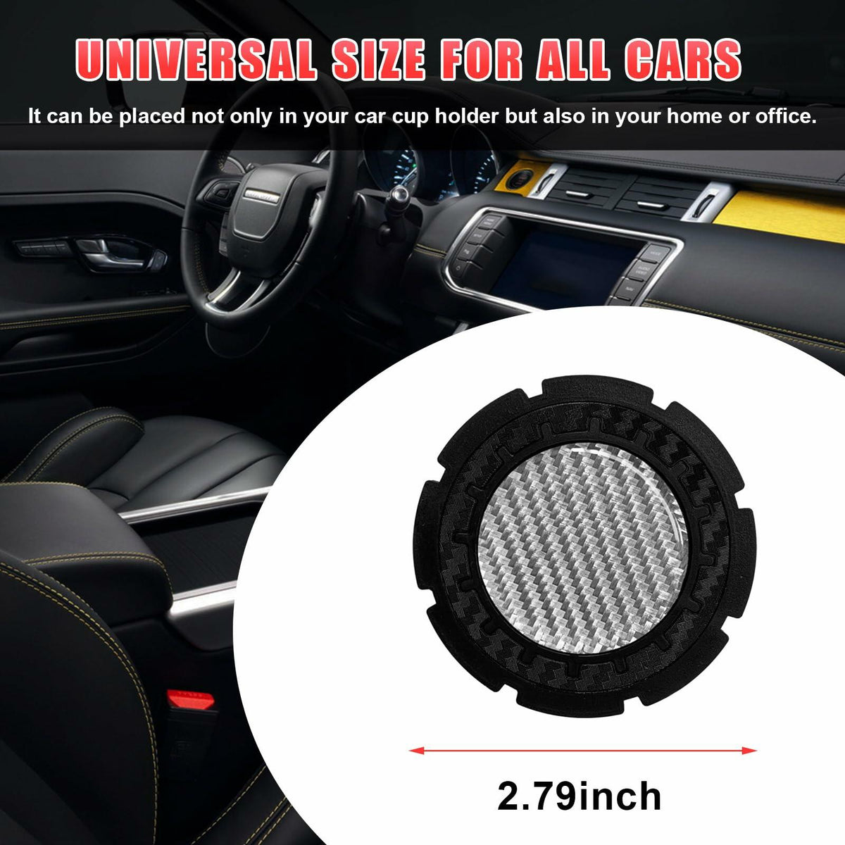 Insertos para portavasos de coche Dickno, paquete de 2, 2.75 pulgadas, fibra de carbono, antideslizantes, plateados