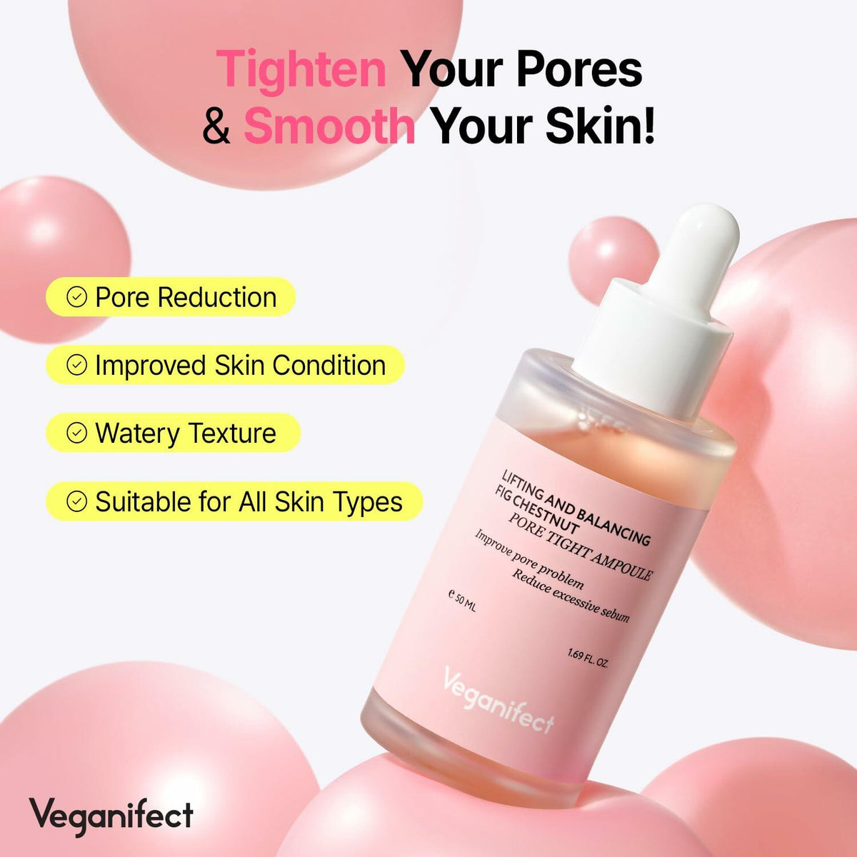 VEGANIFECT Ampolla Refinadora de Poros, Reafirmante, Reduce el Sebo 1.69oz