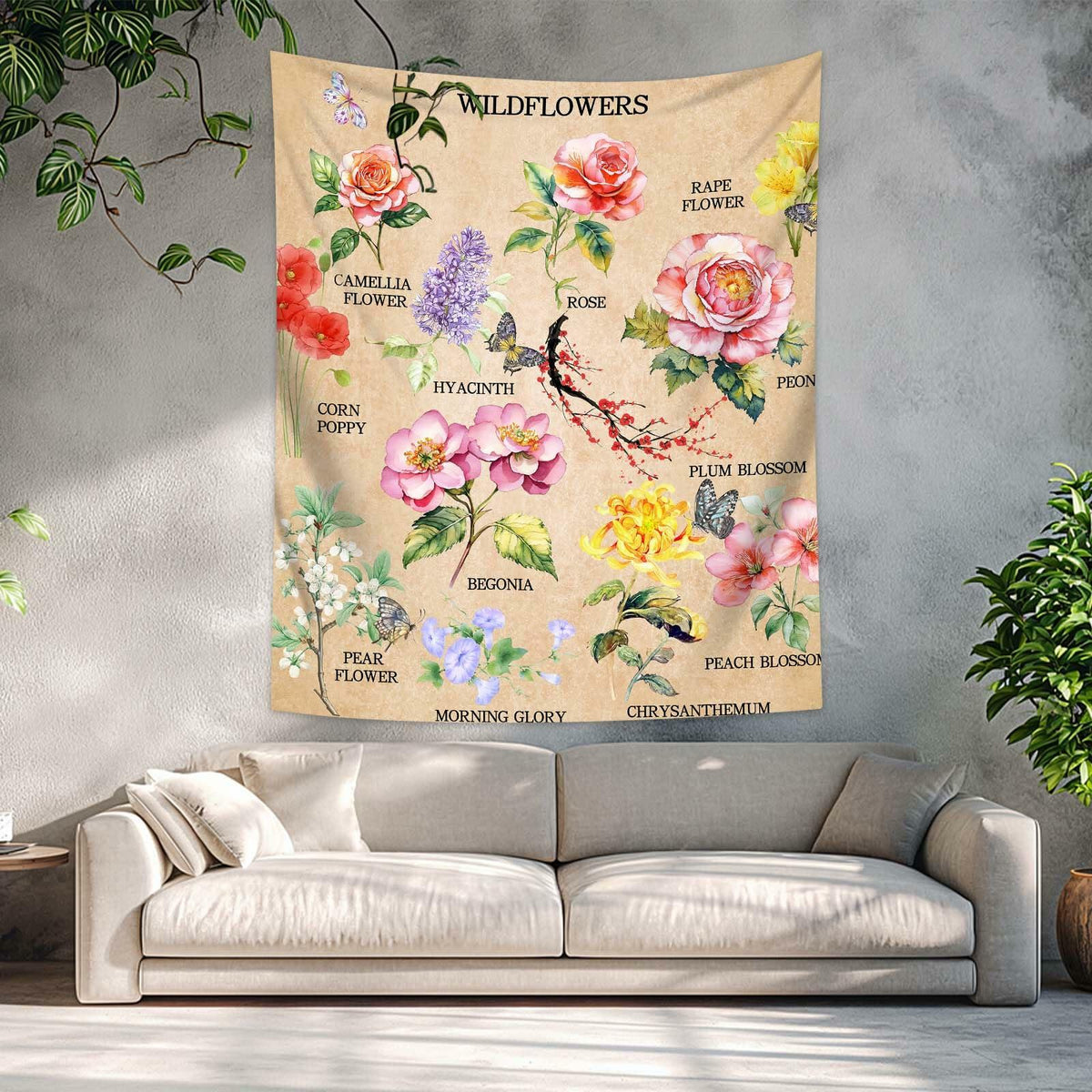 Tapiz decorativo de pared vintage con diseño floral dueeia 51.2x59.1 poliéster E
