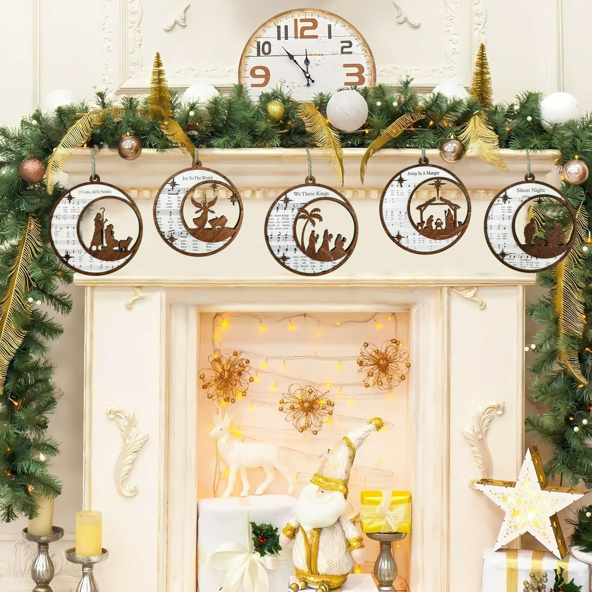 Set de 5 adornos navideños de nacimiento SOLMAYCO, decoraciones religiosas de madera