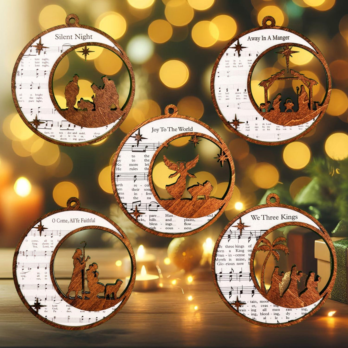 Set de 5 adornos navideños de nacimiento SOLMAYCO, decoraciones religiosas de madera