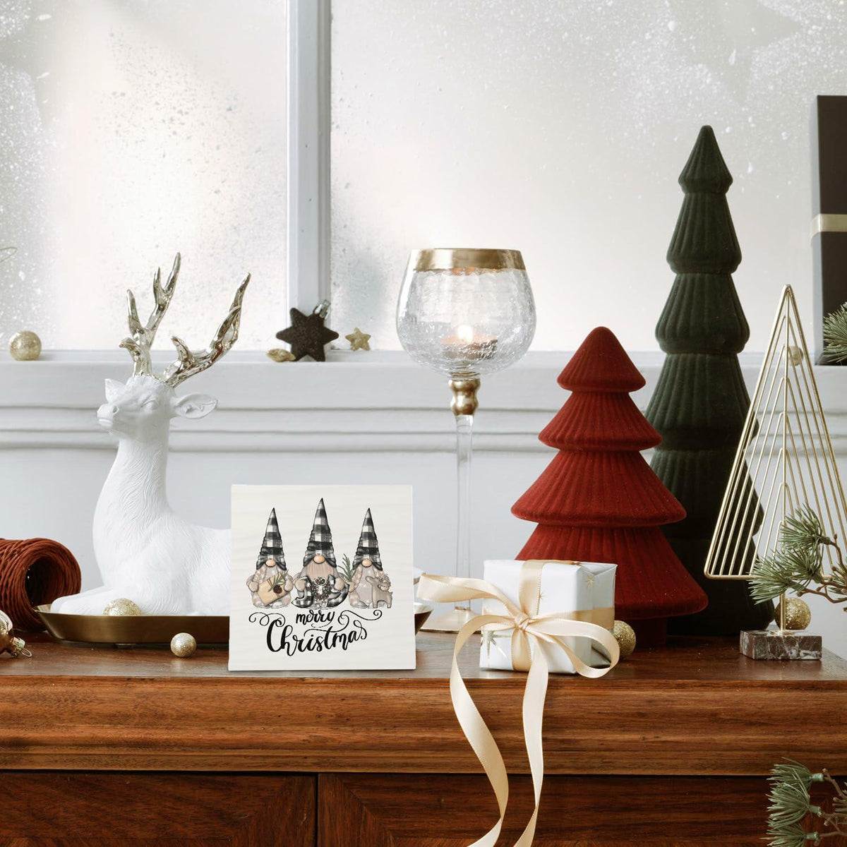 UNCDLV Letrero de madera de gnomos felices decoración de otoño 6x6 pulgadas hallothanksmas2