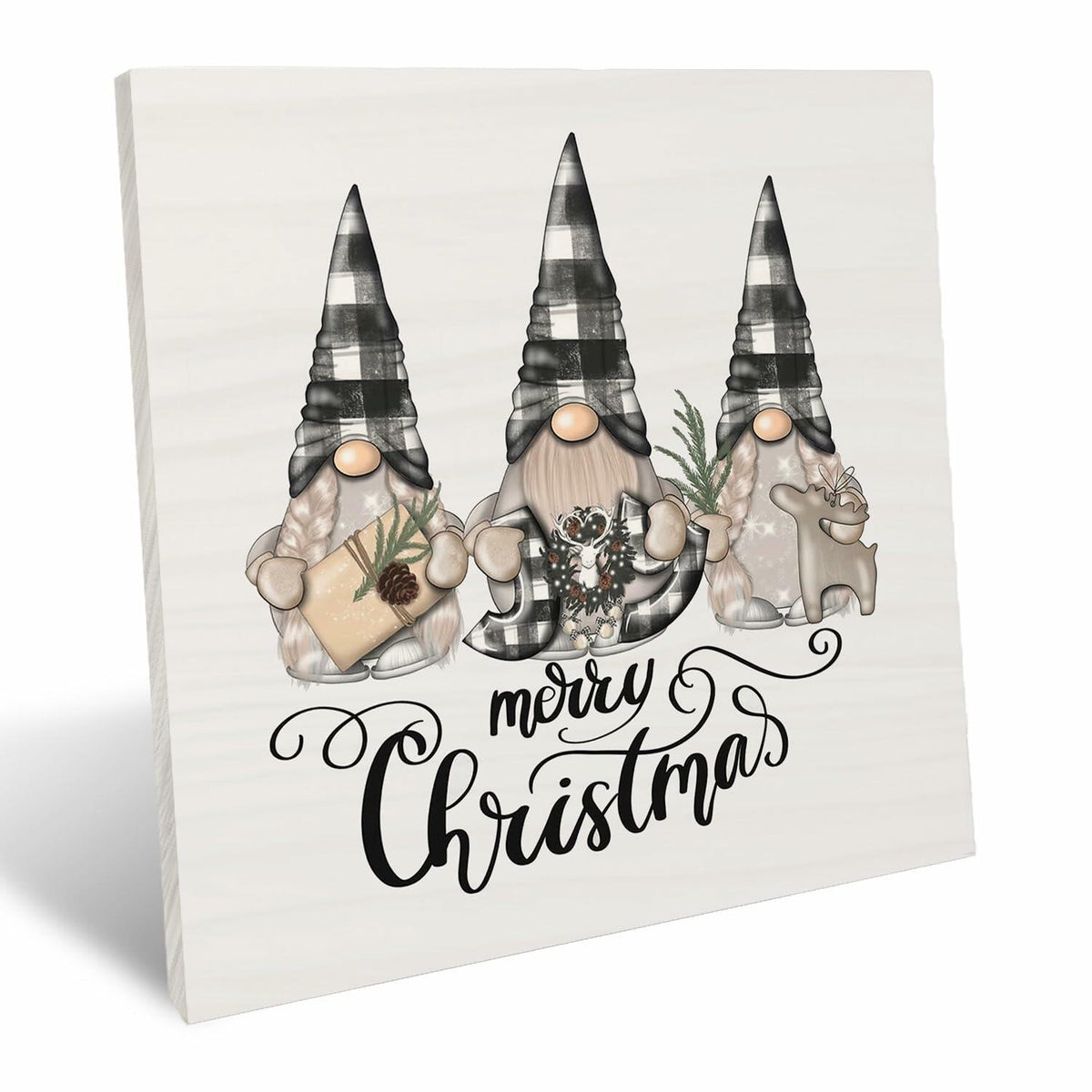 UNCDLV Letrero de madera de gnomos felices decoración de otoño 6x6 pulgadas hallothanksmas2