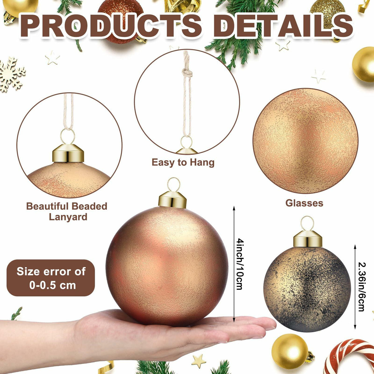 Adornos navideños de vidrio mate Relaxgiant, 12 piezas, color marrón neutro y gris, 4 pulgadas (10 cm) y 2.36 pulgadas (6 cm)