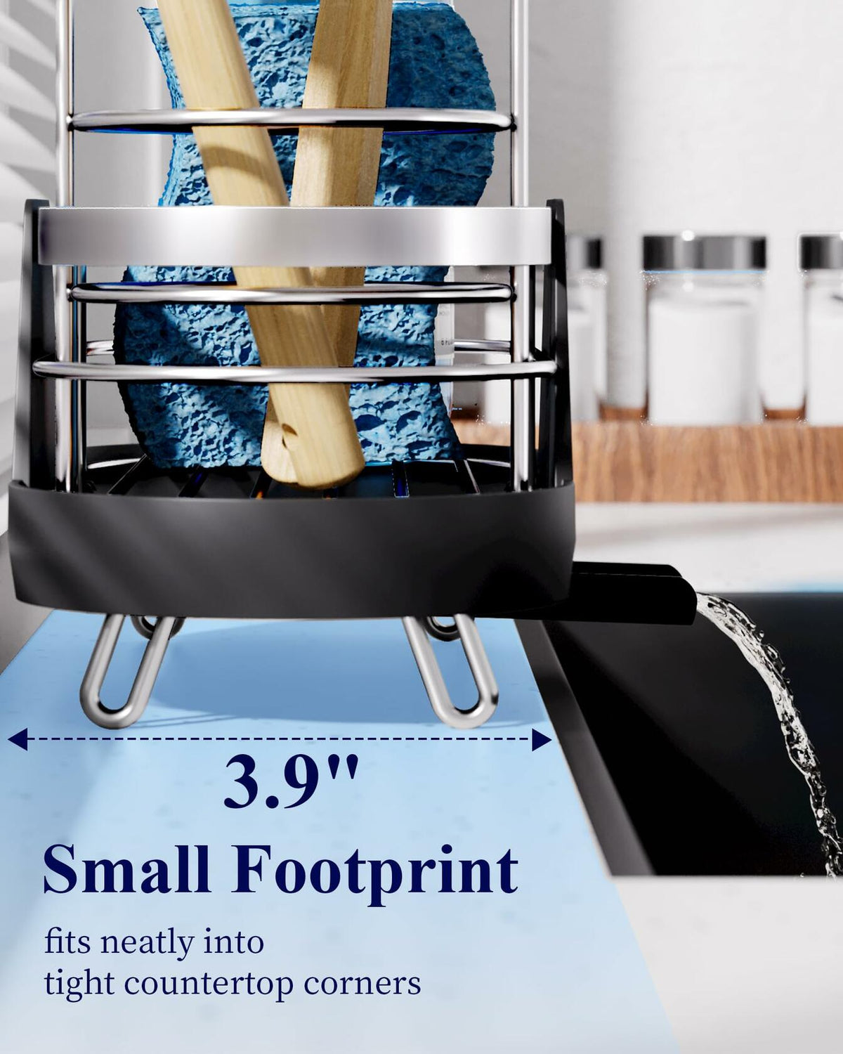 Organizador de esponja para fregadero de cocina Kitsure, metal resistente al óxido, negro, 7.9x3.9x5.3