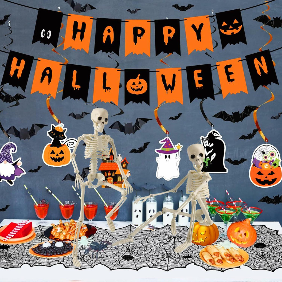 GONOSEED 5 piezas esqueletos de Halloween articulados de 16 pulgadas, decoración colgante de plástico