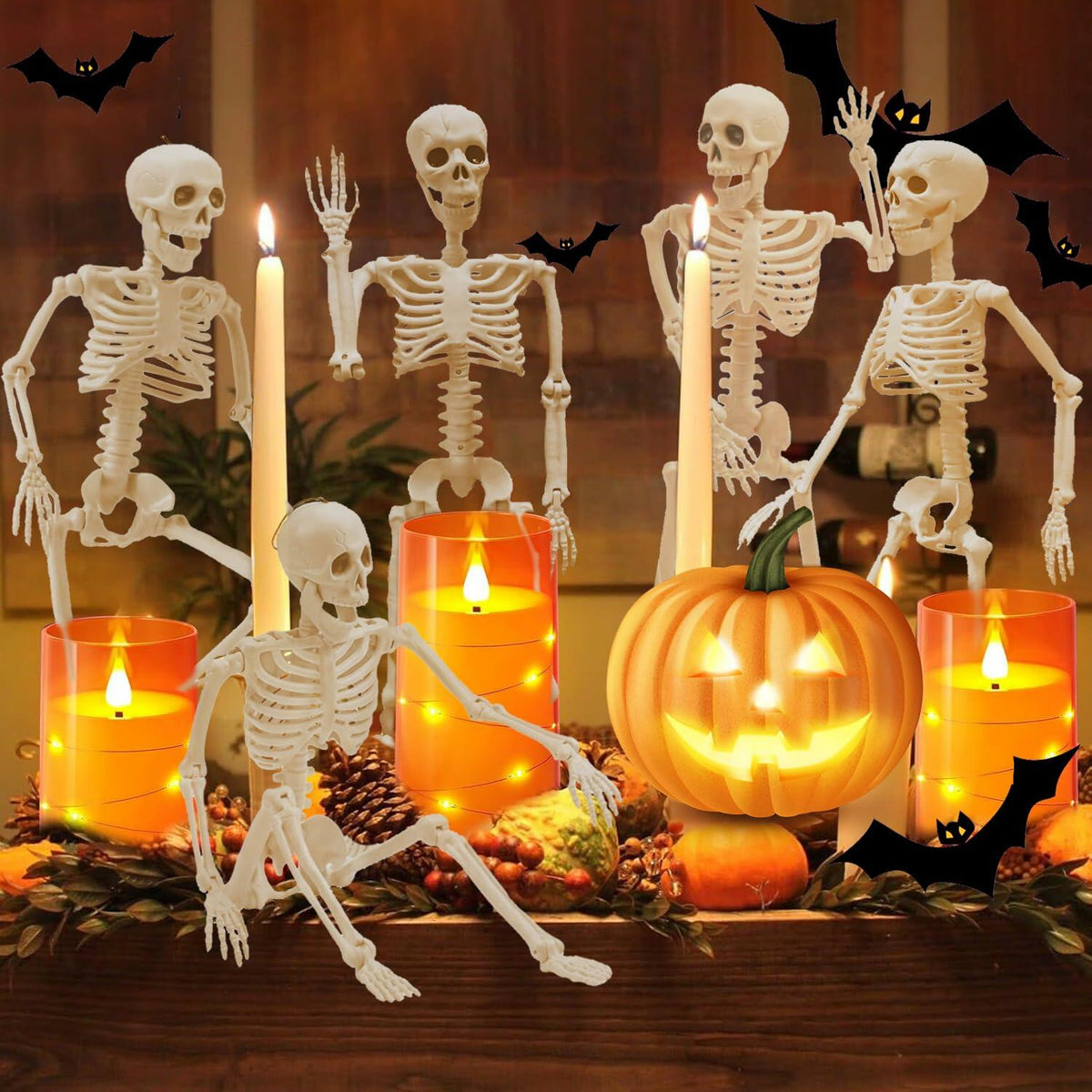 GONOSEED 5 piezas esqueletos de Halloween articulados de 16 pulgadas, decoración colgante de plástico