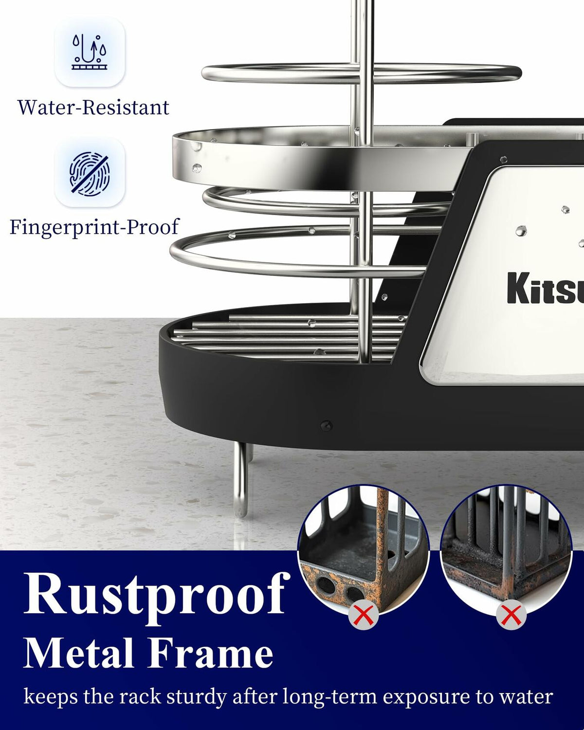 Organizador de esponja para fregadero de cocina Kitsure, metal resistente al óxido, negro, 7.9x3.9x5.3