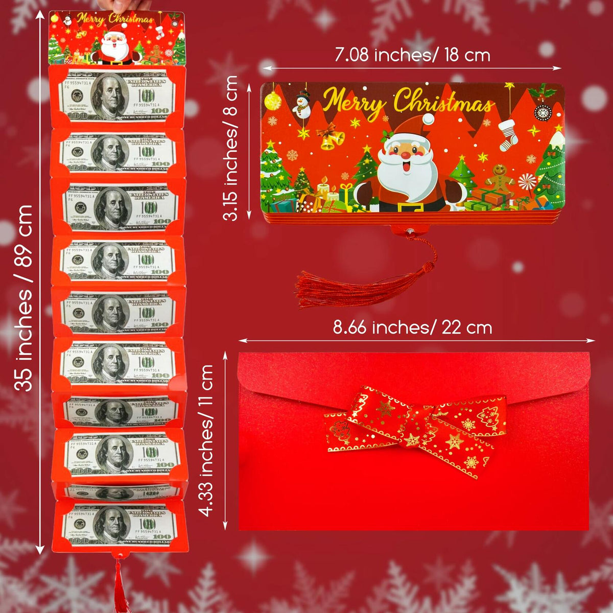 Sobres para dinero de regalo de Navidad EASTVIO, rojos, con 10 ranuras