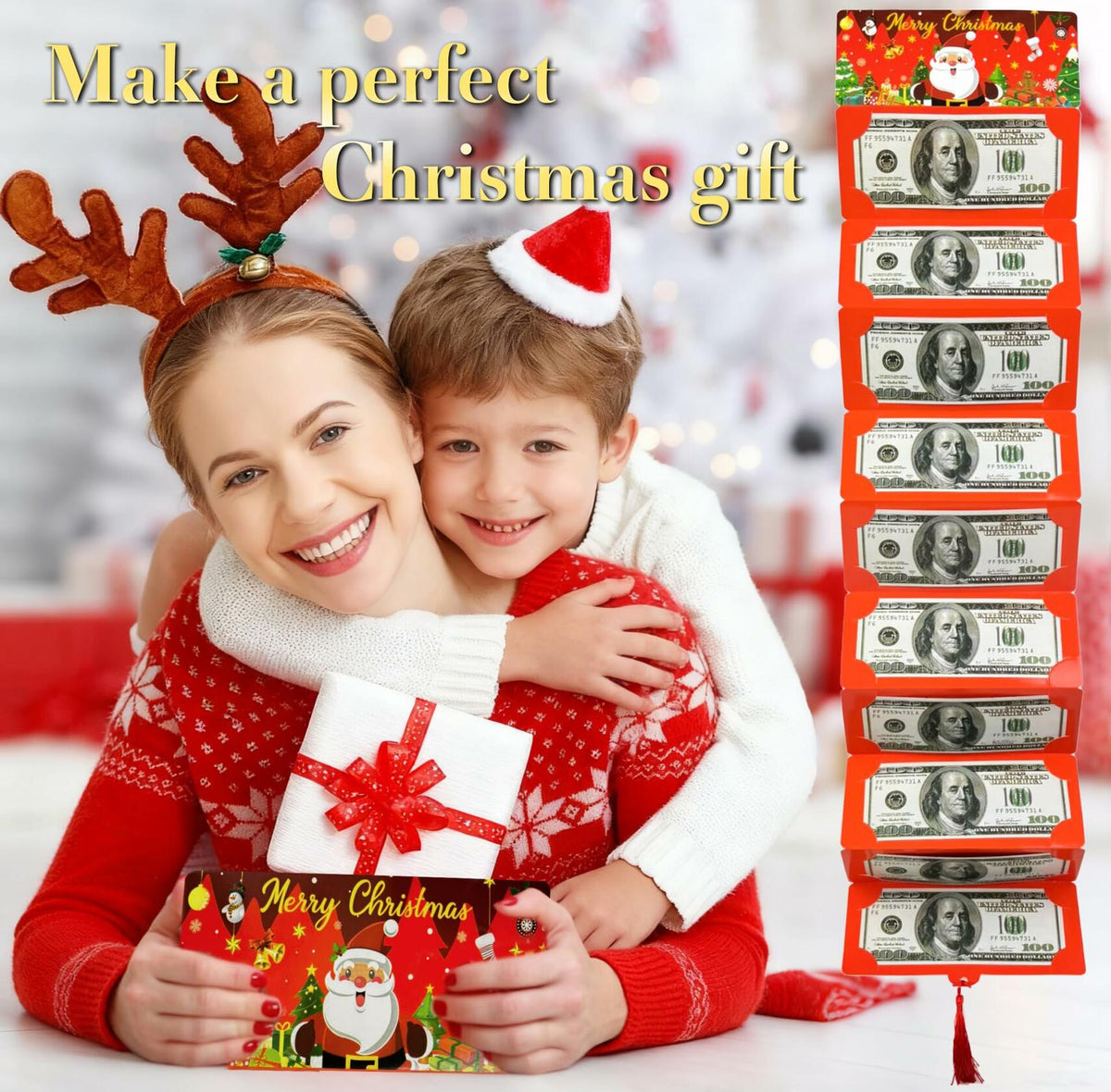Sobres para dinero de regalo de Navidad EASTVIO, rojos, con 10 ranuras