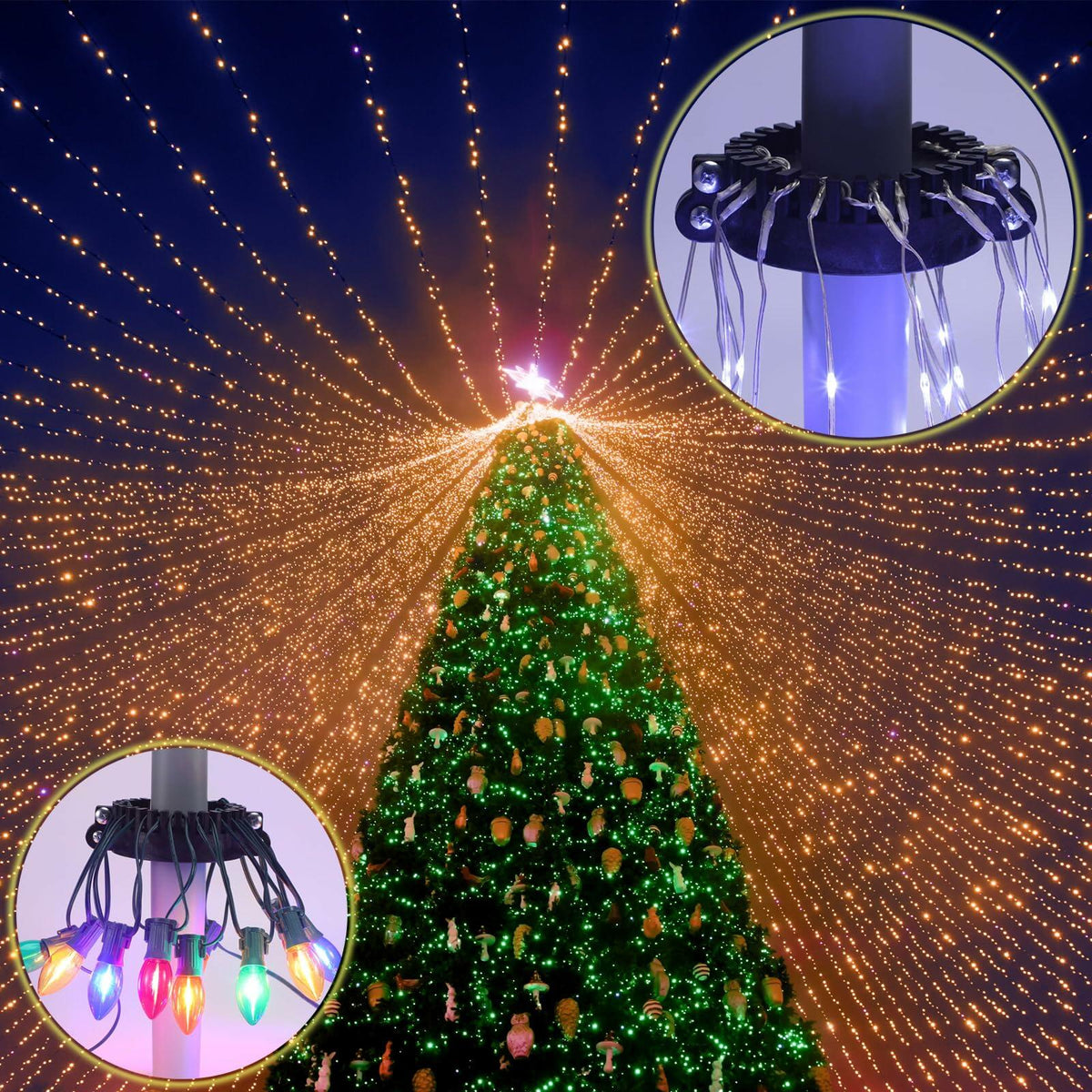 Gancho de luz para asta de bandera de árbol de Navidad Mega Topper de Menkxi, dorado, 7x5x1.75 pulgadas
