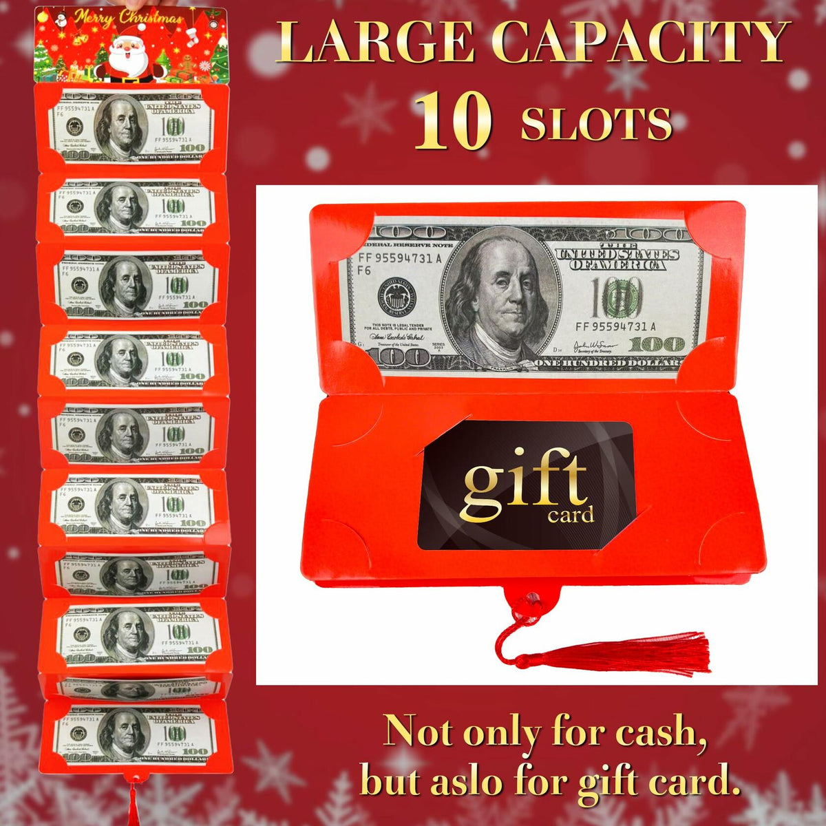 Sobres para dinero de regalo de Navidad EASTVIO, rojos, con 10 ranuras