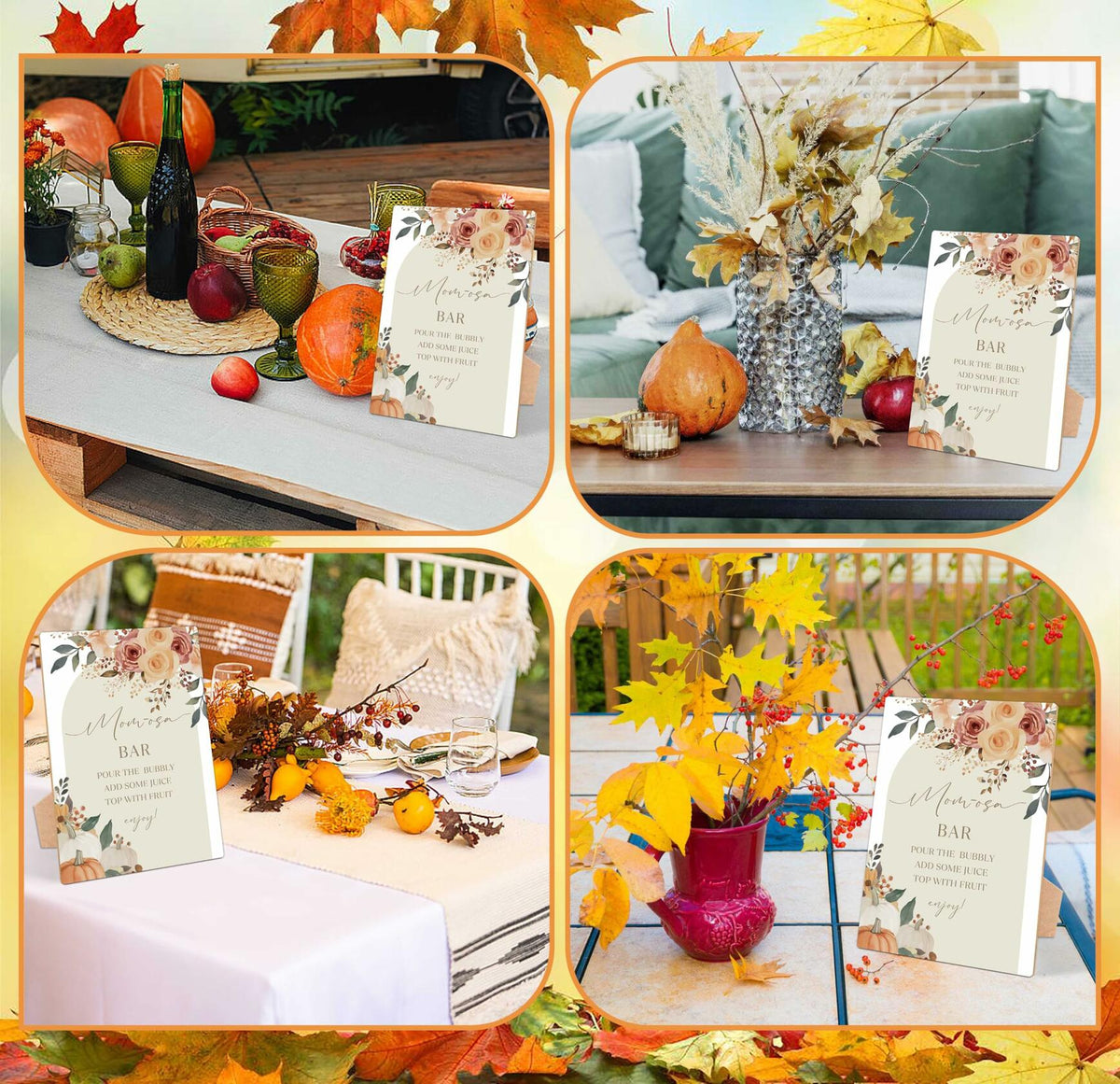 Letrero de mesa para baby shower con temática de calabaza, soporte de madera, diseño floral de otoño YD21