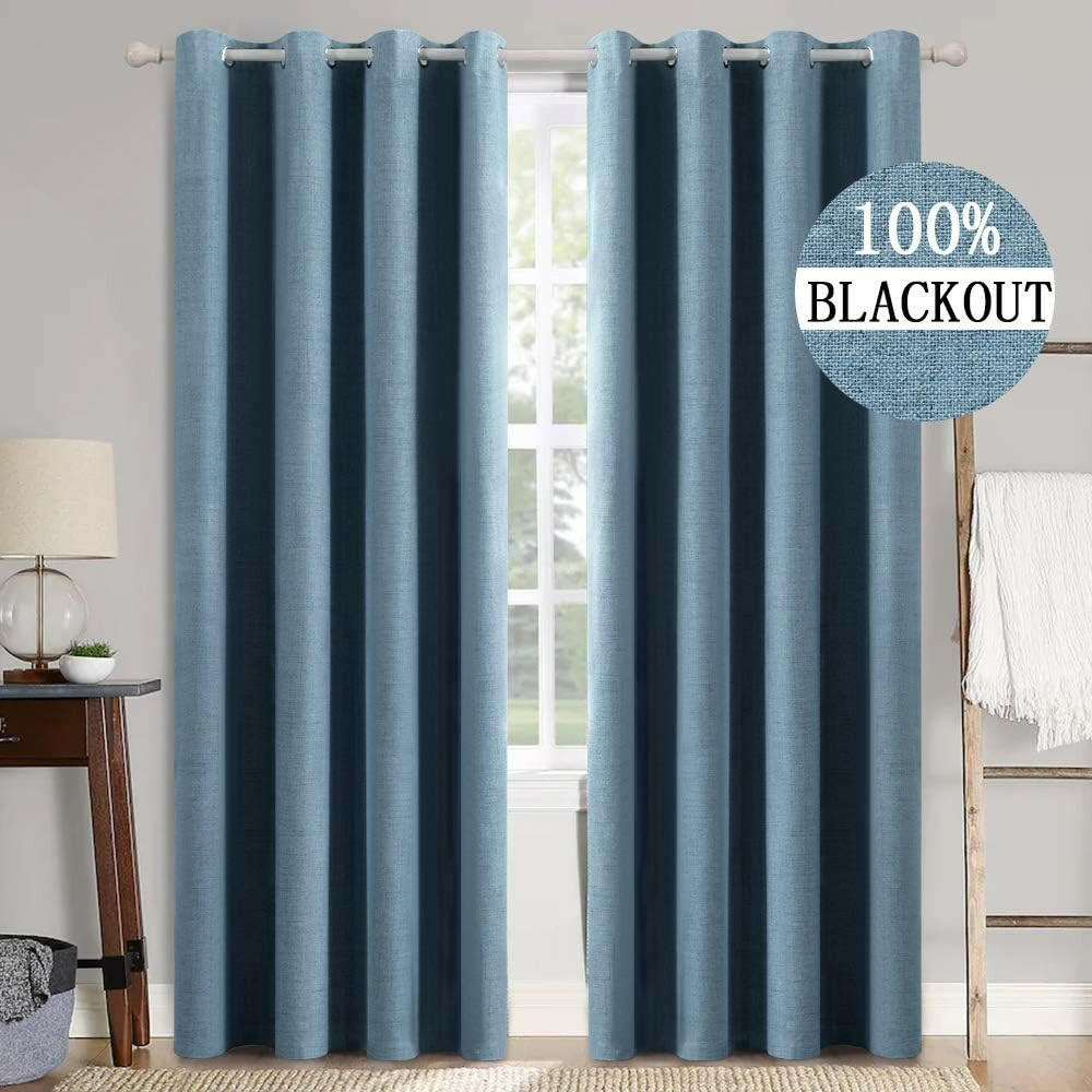 Cortinas de lino opacas PANGSINNE de 63 pulgadas, 2 paneles, azul polvoriento, 52x63 pulgadas