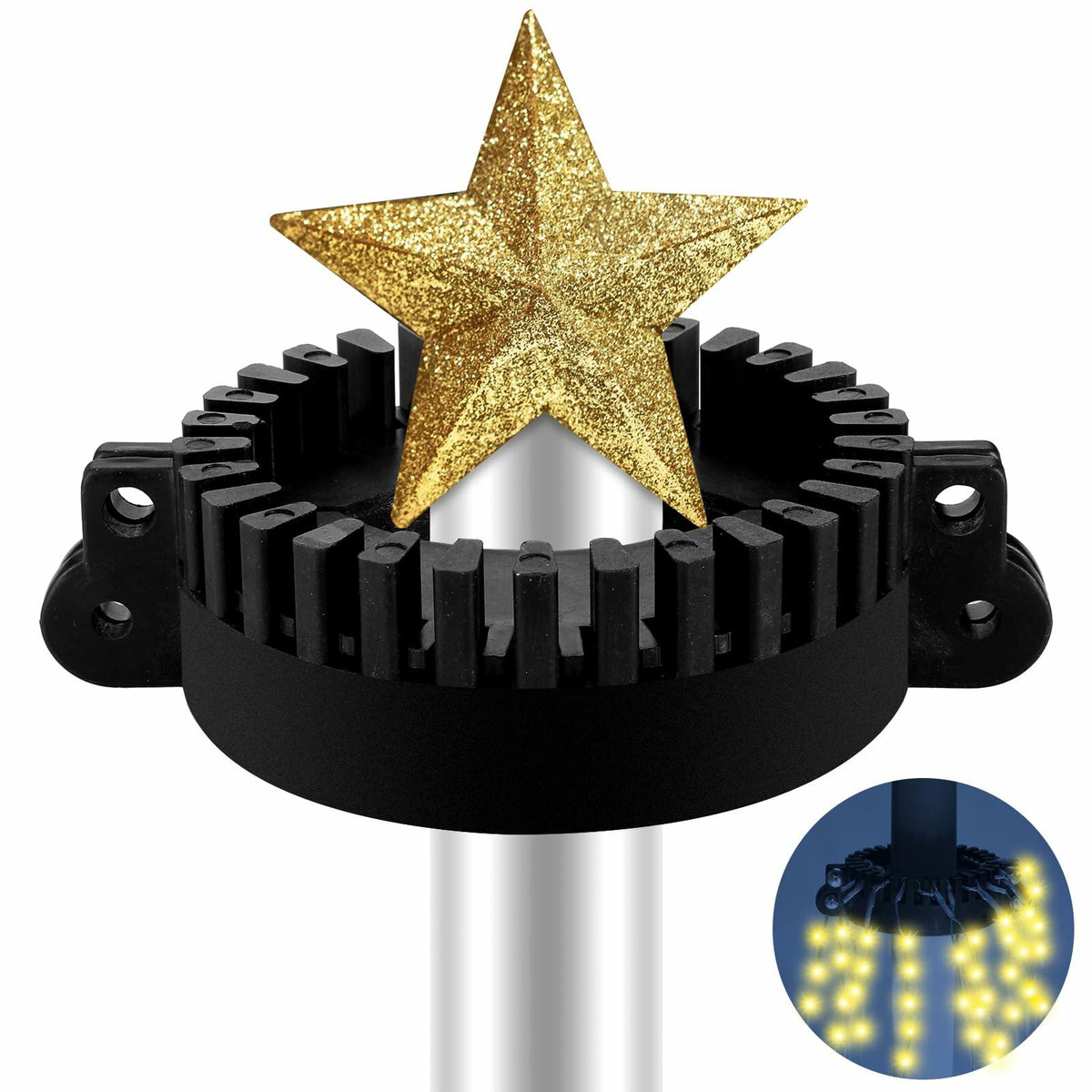 Gancho de luz para asta de bandera de árbol de Navidad Mega Topper de Menkxi, dorado, 7x5x1.75 pulgadas