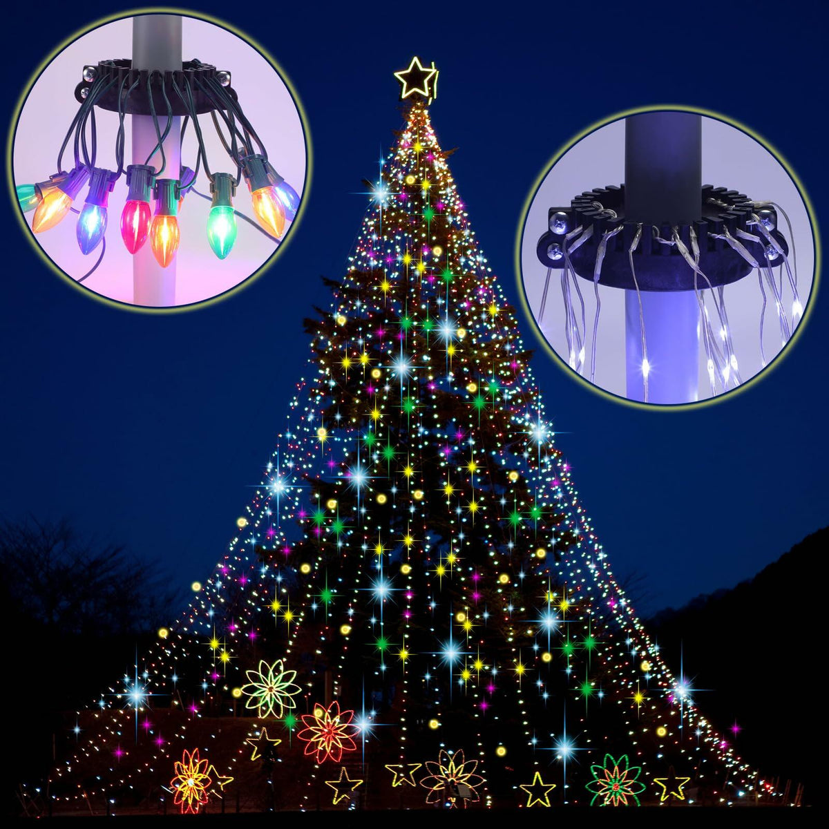 Gancho de luz para asta de bandera de árbol de Navidad Mega Topper de Menkxi, dorado, 7x5x1.75 pulgadas