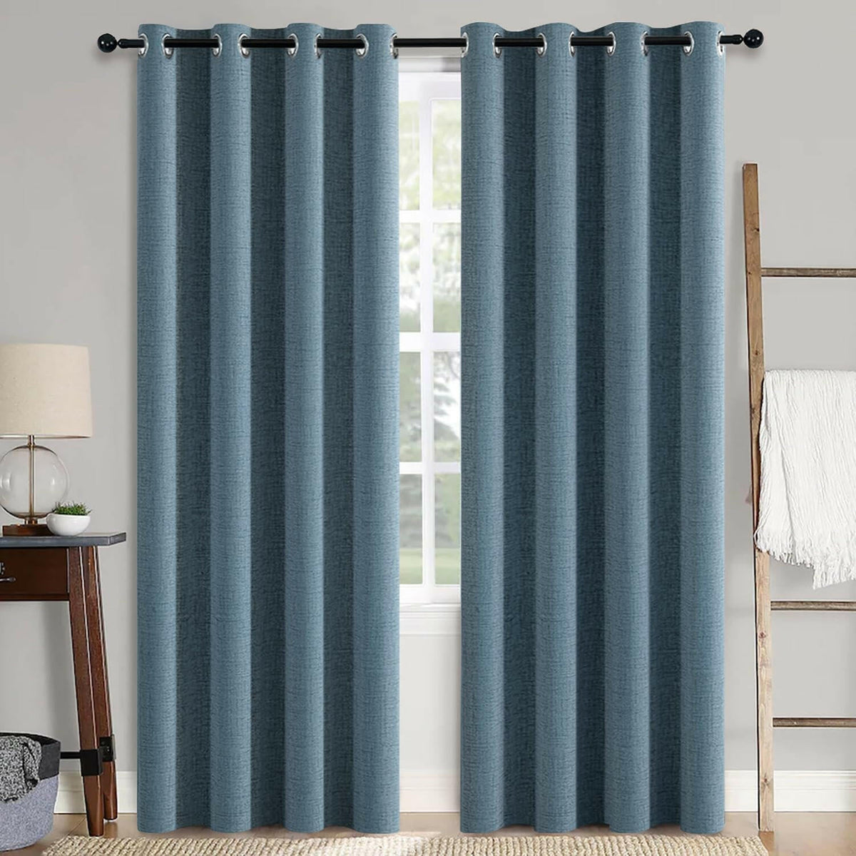 Cortinas de lino opacas PANGSINNE de 63 pulgadas, 2 paneles, azul polvoriento, 52x63 pulgadas