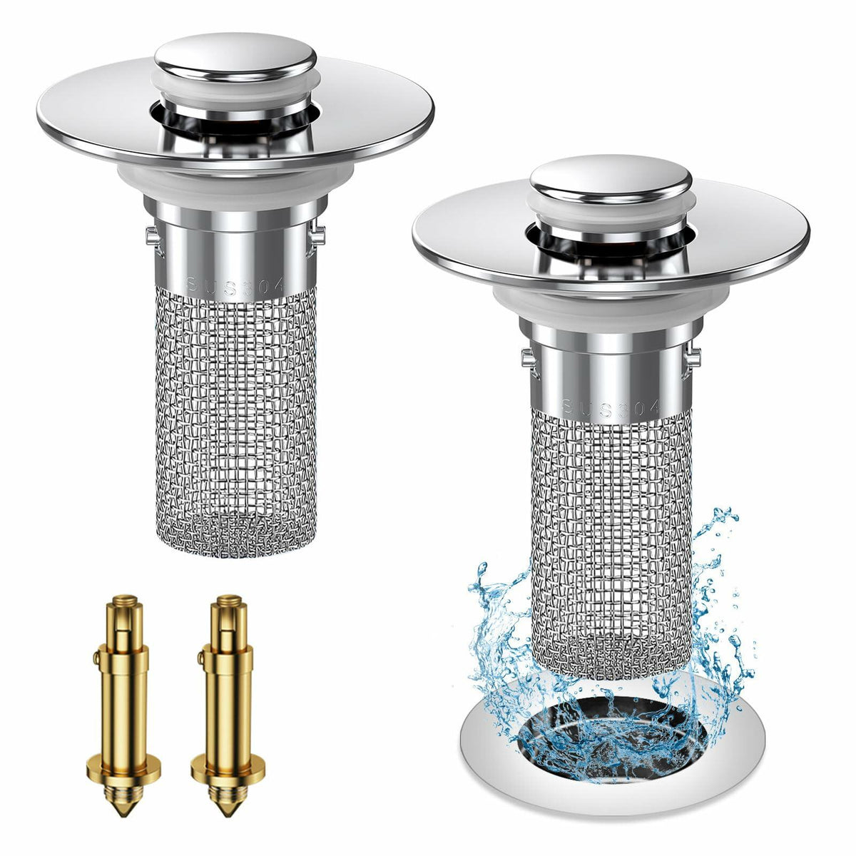 Colador de desagüe para lavabo de baño Vakabiu, atrapapelos de acero inoxidable, 2 piezas
