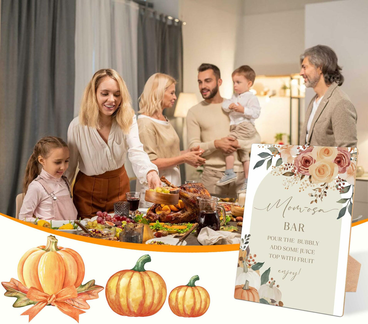 Letrero de mesa para baby shower con temática de calabaza, soporte de madera, diseño floral de otoño YD21