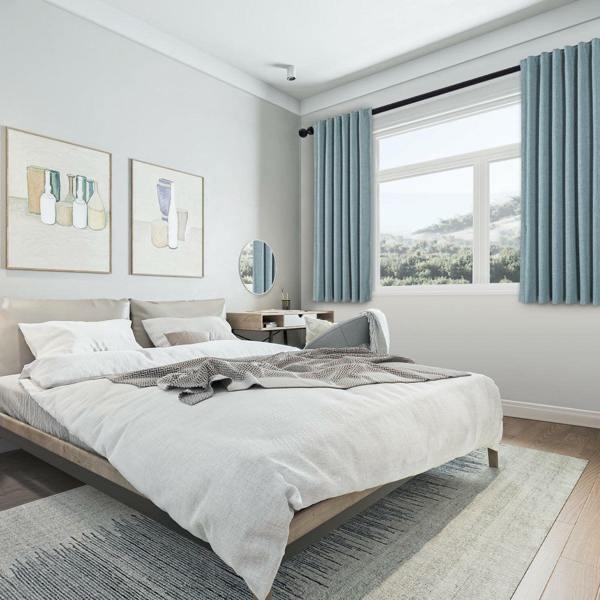 Cortinas de lino opacas PANGSINNE de 63 pulgadas, 2 paneles, azul polvoriento, 52x63 pulgadas