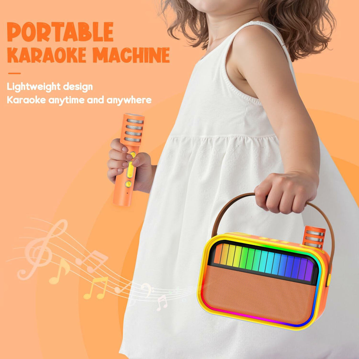 Máquina de karaoke para niños VERKB, altavoz Bluetooth portátil con 2 micrófonos, naranja