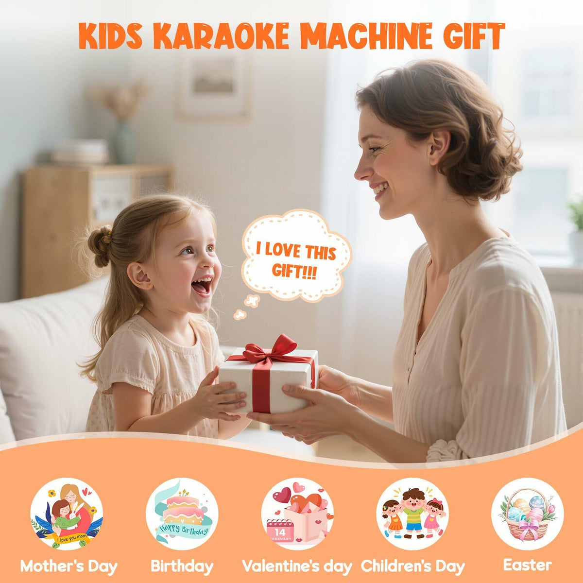 Máquina de karaoke para niños VERKB, altavoz Bluetooth portátil con 2 micrófonos, naranja