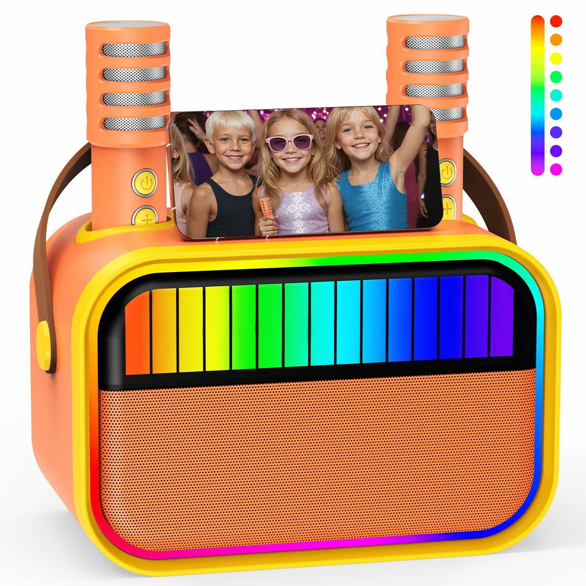 Máquina de karaoke para niños VERKB, altavoz Bluetooth portátil con 2 micrófonos, naranja