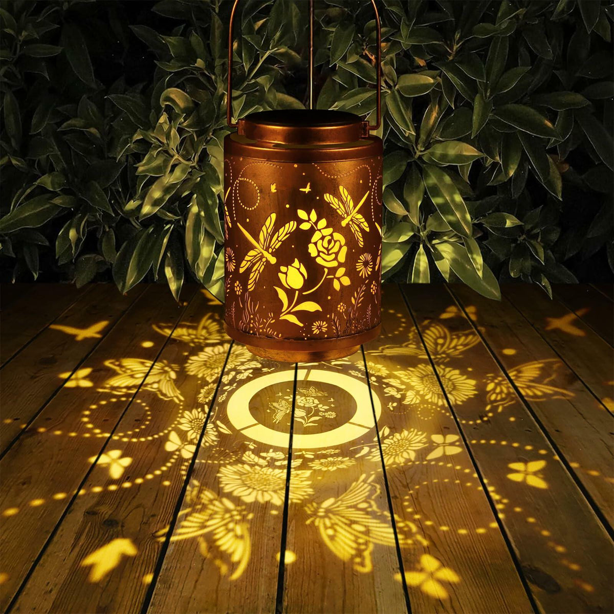 Tepaken - 2 farolillos solares para exteriores, resistentes al agua, de metal, con diseño de seta LED para colgar