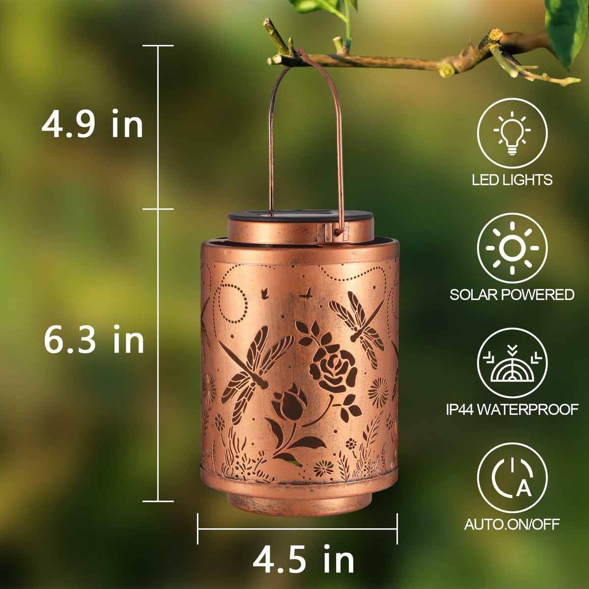 Tepaken - 2 farolillos solares para exteriores, resistentes al agua, de metal, con diseño de seta LED para colgar