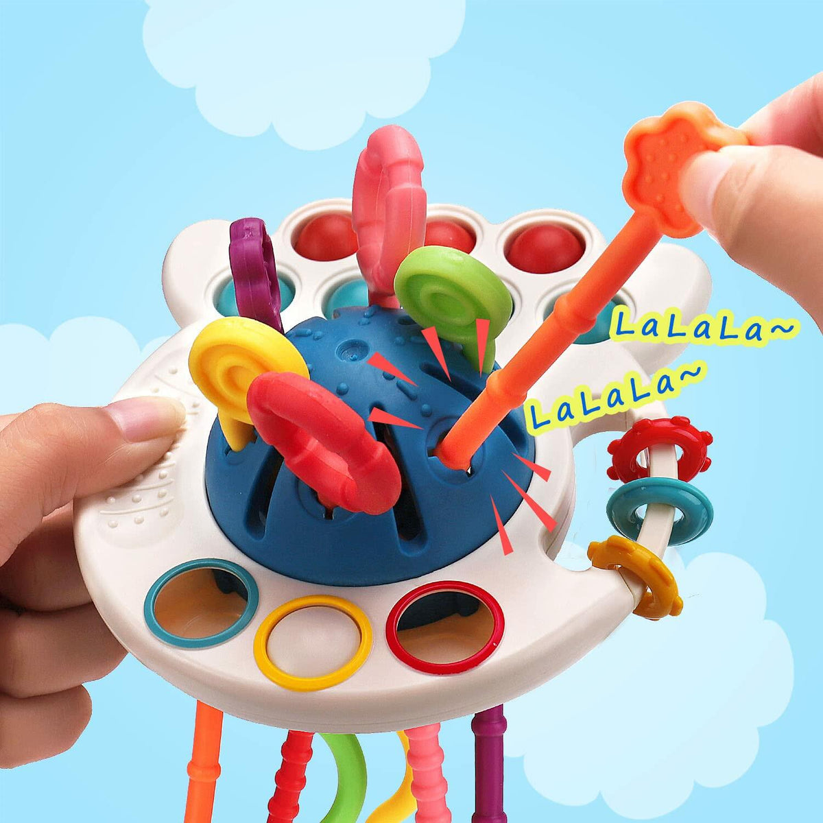 Juguete Montessori de cuerda de silicona para bebé Thremhoo, juguete multicolor rojo y azul para niños pequeños