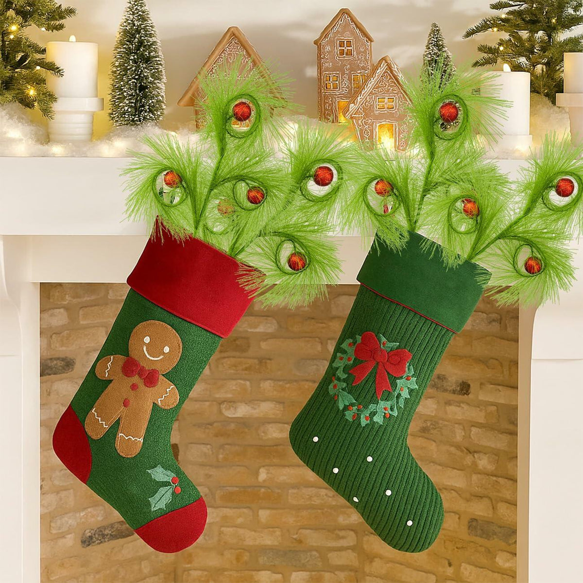 Ruxiel, 6 púas para árbol de Navidad de 17 pulgadas, tallos rizados y peludos de color verde lima