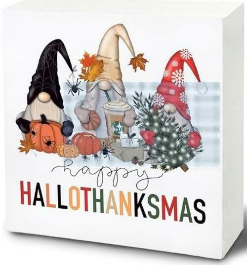 UNCDLV Letrero de madera de gnomos felices decoración de otoño 6x6 pulgadas hallothanksmas2