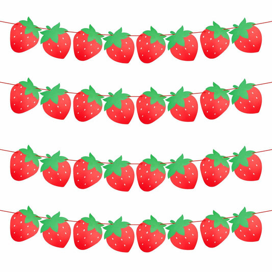 PEUTIER 4pcs Strawberry Party Banners Baby Shower Decorations Red Paper